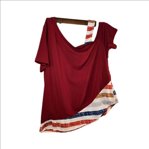 Women's Unbranded Red Short Sleeve Tee with Striped Accent